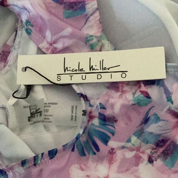 NICOLE MILLER STUDIO NWT ONE PIECE BATHING SUIT SWIM RACER BACK CABANA HIBISCUS - Picture 7 of 7